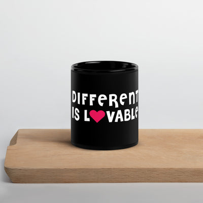 Black Glossy Mug Different is Lovable